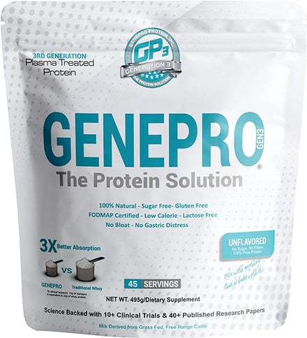 Genepro Unflavored Protein Powder - New Formula - Lactose-Free, Gluten-Free, & Non-GMO Whey Isolate Supplement Shake (3rd Generation, 45 Servings) in Pakistan