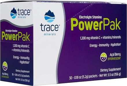 Trace Minerals | Power Pak Electrolyte Powder Packets | 1200 mg Vitamin C, Zinc, Magnesium | Boost Immunity, Hydration and Natural Energy | Acai Berry | 30 Packets in Pakistan