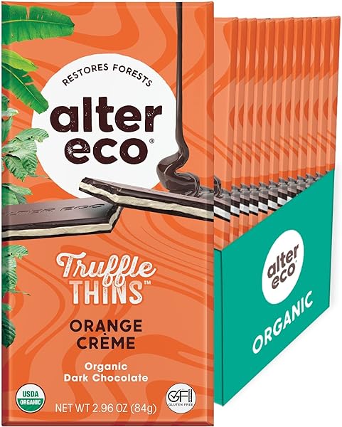 Orange Creme Truffle Thins, Chocolate Bar with Gooey Ganache Truffle Filling, Organic, Gluten & Soy-Free, Non-GMO Snacks, No Additives, Recyclable Packaging, Fair Trade (12-Pack Orange Creme) in Pakistan in Pakistan