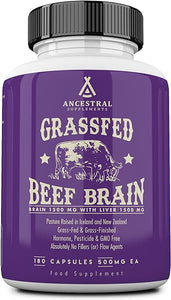 Ancestral Supplements Grass Fed Beef Brain Supplement with Beef Liver, Whole Food Brain Support Promotes Brain, Mood, and Memory Health, Brain and Liver Health Formula Capsules, Non-GMO, 180 Capsules in Pakistan