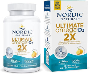 Ultimate Omega 2X with Vitamin D3, Lemon Flavor - 60 Soft Gels - 2150 mg Omega-3 + 1000 IU D3 - Omega-3 Fish Oil - EPA & DHA - Brain, Heart, Joint, & Immune Health - 30 Servings in Pakistan