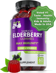 Sambucus Elderberry Gummies for Adults & kids, Black Elderberry Vitamin C and Zinc Supplements, Triple immune support Supplement, 60 chews, Made in USA in Pakistan