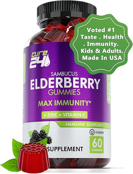 Sambucus Elderberry Gummies for Adults & kids, Black Elderberry Vitamin C and Zinc Supplements, Triple immune support Supplement, 60 chews, Made in USA in Pakistan in Pakistan