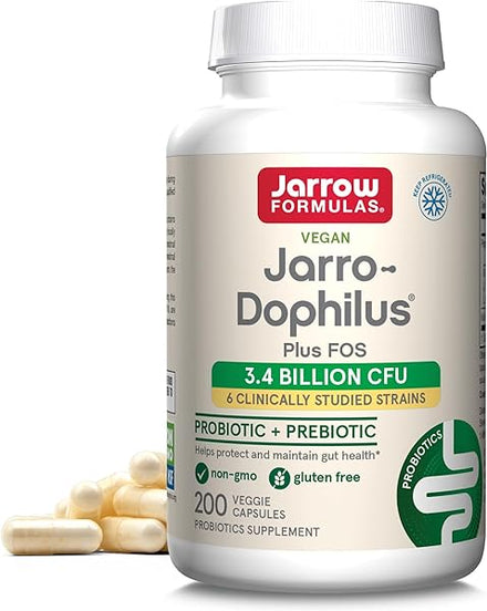 Jarrow Formulas Jarro-Dophilus + FOS - 3.4 Billion CFU Per Serving - Prebiotic & Probiotics Supplement for Immune & Intestine Support - Up to 200 Servings (Veggie Capsules) in Pakistan