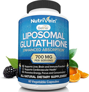Nutrivein Liposomal Glutathione Setria® 700mg - 60 Capsules - Pure Reduced Glutathione - Master Antioxidant for Optimal Cell Protection, Liver Cleanse, Brain and Immune Function in Pakistan