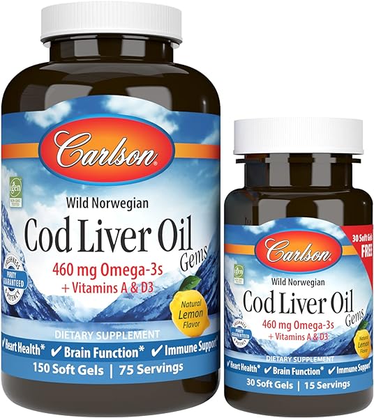 Cod Liver Oil Gems, 460 mg Omega-3s + Vitamins A & D3, Wild-Caught Norwegian Arctic Cod Liver Oil, Sustainably Sourced Nordic Fish Oil Capsules, Lemon, 180 Softgels in Pakistan in Pakistan
