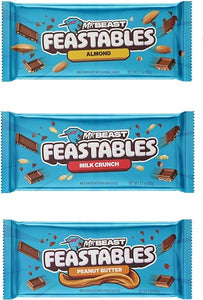 Feastables Beast Bar Peanut Butter Milk Chocolate, Milk Chocolate Almond, Milk Chocolate Crunch (3 BARS) NEW FORMULA! Creamier and Thicker - 2.1 oz bars INCLUDES GLITTER BOX MIAMI STICKER in Pakistan