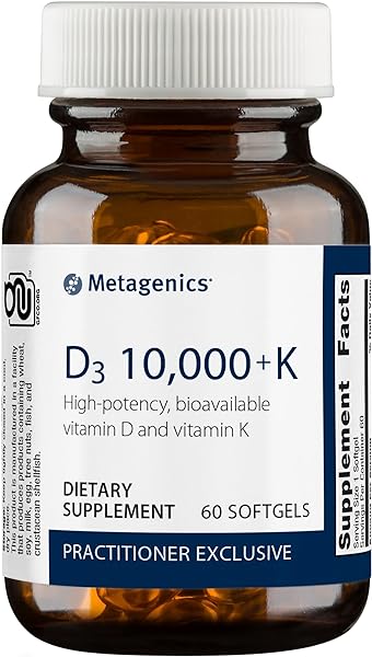 Metagenics D3 10,000 + K - for Immune Support, Bone Health & Heart Health* - Vitamin D with MK-7 (Vitamin K2) - Non-GMO - Gluten-Free - 60 Softgels in Pakistan