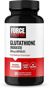 FORCE FACTOR Glutathione Supplement, Antioxidant Supplement with Reduced Glutathione 500mg for Superior Absorption and Efficacy, Active Form, Vegan, Non-GMO, 60 Vegetable Capsules in Pakistan