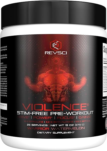 VIOLENCE Stim Free Pre Workout Powder by REVSCI, Precision Dosed Non Stim Preworkout Pump Pre Workout Caffeine Free Pre Workout Powder, Pump Supplement & Stimulant Free Nitric, Watermelon, 25 Servings in Pakistan