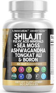 Clean Nutraceuticals Shilajit Supplement 10,000mg with Sea Moss 6000mg, Ashwagandha 6000mg, Tongkat Ali, Boron, Magnesium - Fulvic Acid Capsules for Men - 90 Count in Pakistan