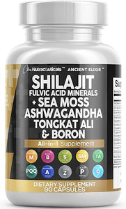 Shilajit Supplement 10,000mg with Sea Moss 6000mg, Ashwagandha 6000mg, Tongkat Ali, Boron, Magnesium - Fulvic Acid Capsules for Men - 90 Count in Pakistan