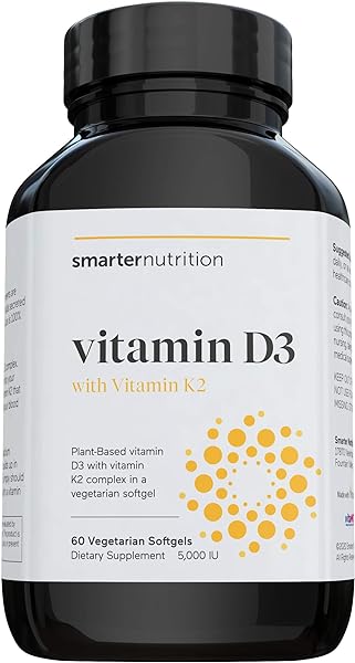 Plant-Based Vitamin D3 Immune Support with Vegan K2 Complex in a Vegetarian Softgel - Includes 5,000 IU of Vitamin D for Immunity Boost, Complete Bone Health & Arterial Protection (1 D3+K2) in Pakistan