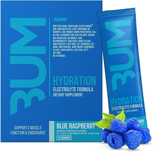 Electrolytes Powder Hydration Drink Mix Packets, BUM Hydrate (Blue Raspberry, 20 Servings), Electrolyte Hydration Packets Support Muscle Function & Endurance, Keto Free Electrolytes Powder Packets in Pakistan