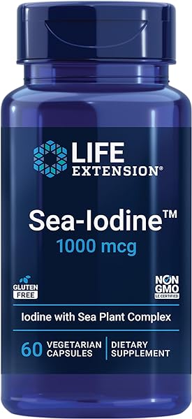 Sea-Iodine™, kelp and bladderwrack-derived iodine, supports healthy levels of this essential nutrient for thyroid health and beyond, non-GMO, gluten-free, vegetarian, 60 capsules in Pakistan