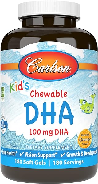 Kid's Chewable DHA, 100 mg DHA, Brain Health, Vision Function, Growth & Development, Orange, 180 Chewable Softgels in Pakistan