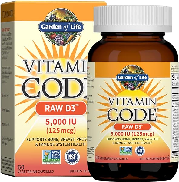 Garden of Life Vitamin D, Vitamin Code Raw D3, Vitamin D 5,000 IU, Raw Whole Food Vitamin D Supplements with Chlorella, Fruit, Veggies & Probiotics for Bone & Immune Health. 60 Vegetarian Capsules in Pakistan