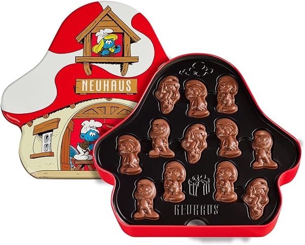 Neuhaus Belgian Chocolate – Chocolate Smurfs Mushroom House Tin – 24 Pieces in Milk Chocolate with Popping Candy and Cookie Pieces – Chocolate Gift Box in Pakistan in Pakistan