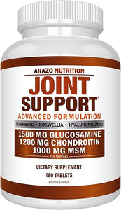 Arazo Nutrition Glucosamine Chondroitin Turmeric Msm Boswellia - Joint Support Supplement for Relief 180 Tablets for Bones, Back, Knees, Hands (180 Tablets) in Pakistan