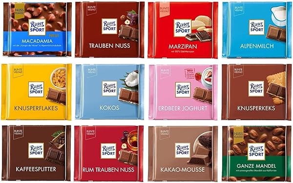Ritter Sport - Assorted Chocolates - Randomly Selected Variety Pack - Chocolate Bars - 100g - Bundle of 12 Full Size Bars - in Pakistan in Pakistan