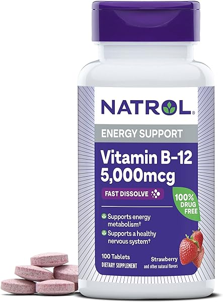 Vitamin B12 Fast Dissolve Tablets, Promotes Energy, Supports a Healthy Nervous System, Maximum Strength, Strawberry Flavor, 5,000mcg, 100 Count in Pakistan in Pakistan