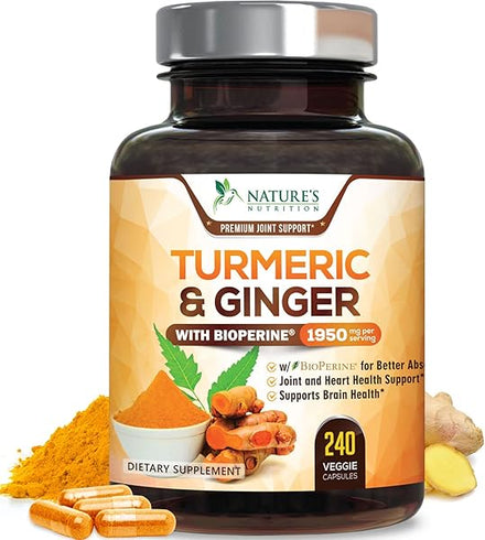 Turmeric Curcumin with BioPerine & Ginger 95% Curcuminoids 1950mg - Black Pepper Extract for Max Absorption, Nature's Joint Support Supplement, Herbal Turmeric Pills, Vegan Non-GMO - 240 Capsules in Pakistan