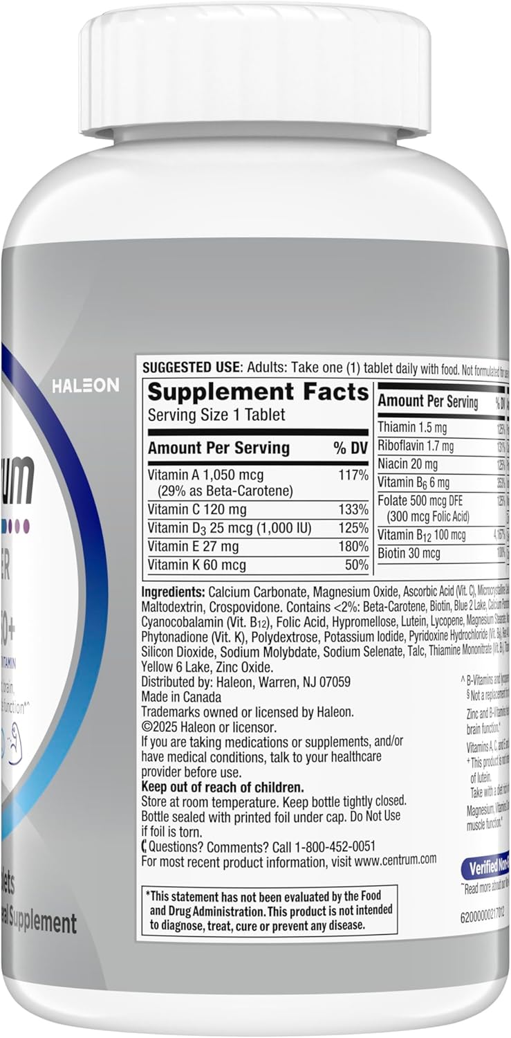 Centrum Silver Men's 50+ Multivitamin with Vitamin D3, B-Vitamins, Zinc for Memory and Cognition - 200 Tablets