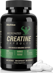 Micronized Creatine Monohydrate Capsules 200G, 200 Creatine Capsules Supplement for Muscle, Strength, Performance, Energy, Recovery, Gluten Free Creatine for Women and Men (40 Servings) in Pakistan