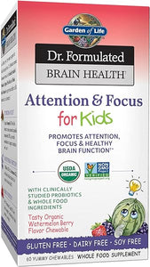 Garden of Life Dr. Formulated Attention and Focus for Kids, Supplement Promotes Healthy Brain Function, Concentration with Organic Wild Blueberry, Pine Bark, Vitamin C, D and Probiotics, 60 Count in Pakistan