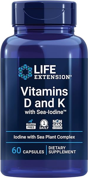 Vitamins D and K with Sea-Iodine, vitamin D3, vitamin K1 and K2, iodine, supports immune, bone, arterial and thyroid health, non-GMO, gluten-free, 60 capsules in Pakistan in Pakistan