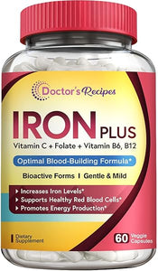 Iron Supplement, with Vitamin C, B6, Folate & B12, Non-Constipating, Stomach Friendly, Gentle Iron Pills for Iron Deficiency, Blood & Energy Support, 60 Vegan Capsules in Pakistan