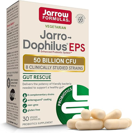 Jarrow Formulas Jarro-Dophilus EPS Gut Rescue Probiotics 50 Billion CFU with 8 Clinically-Studied Strains, Dietary Supplement for Gut Health Support, 30 Veggie Capsules, 30 Day Supply in Pakistan