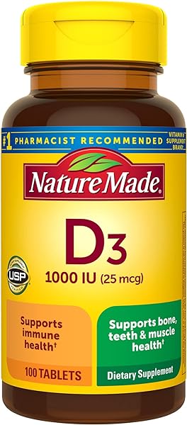 Nature Made Vitamin D3 1000 IU (25 mcg), Dietary Supplement for Bone, Teeth, Muscle and Immune Health Support, 100 Tablets, (Pack of 3) in Pakistan