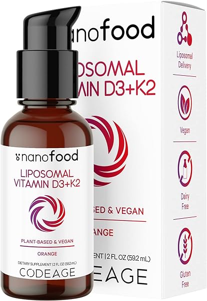 Codeage Liquid Vitamin D3 K2 Supplement, Liposomal Vitamin D Cholecalciferol, Menaquinone MK-7, Bone & Heart Support, Vegan Non-GMO No Sugar, 2 fl oz in Pakistan in Pakistan