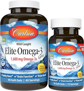 Elite Omega-3 Gems,1600 mg Omega-3 Fatty Acids Including EPA and DHA,Norwegian, Wild-Caught fish oil Supplement,Sustainably Sourced Capsules, Lemon, 90+30 Softgels in Pakistan