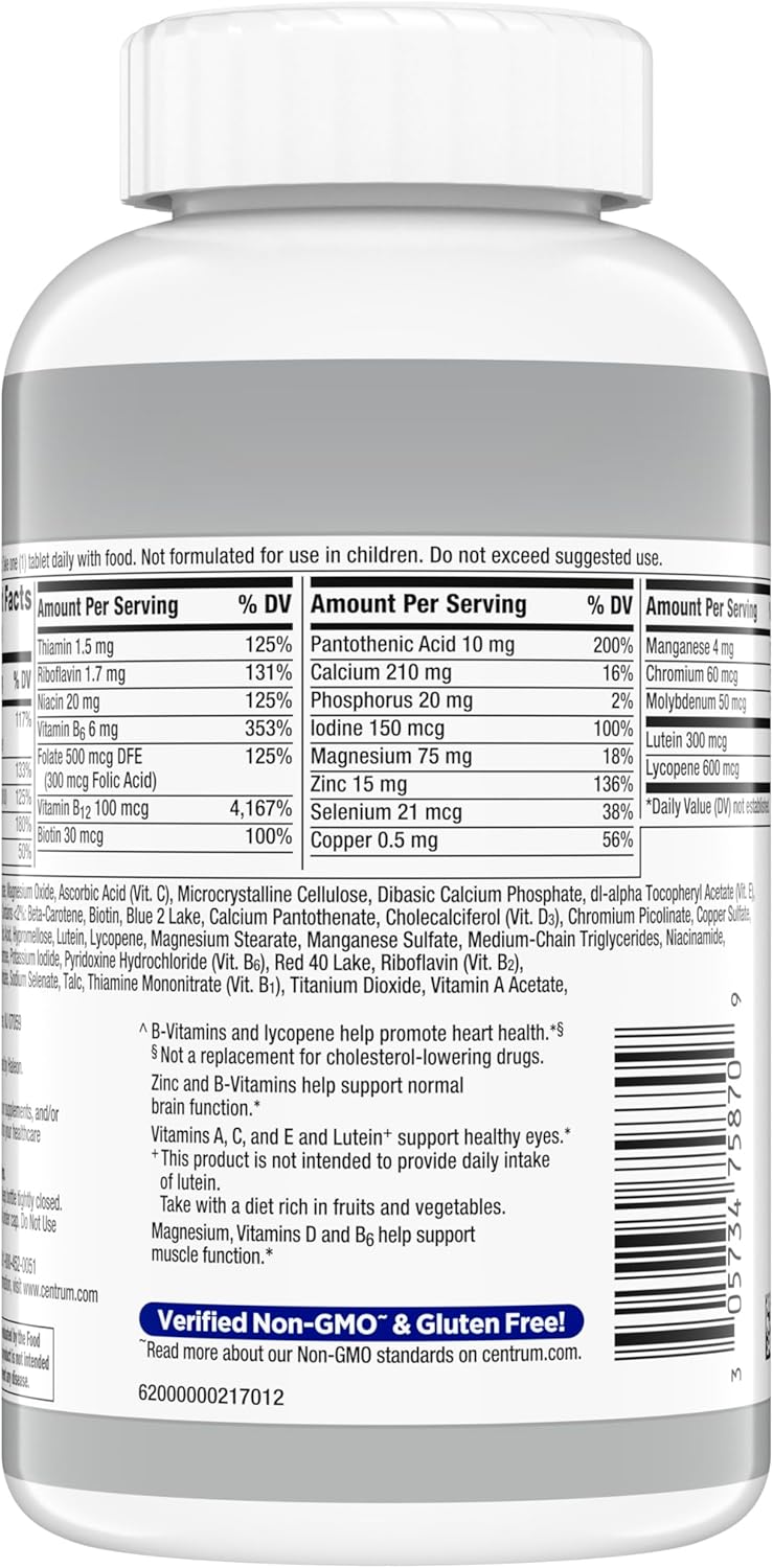 Centrum Silver Men's 50+ Multivitamin with Vitamin D3, B-Vitamins, Zinc for Memory and Cognition - 200 Tablets