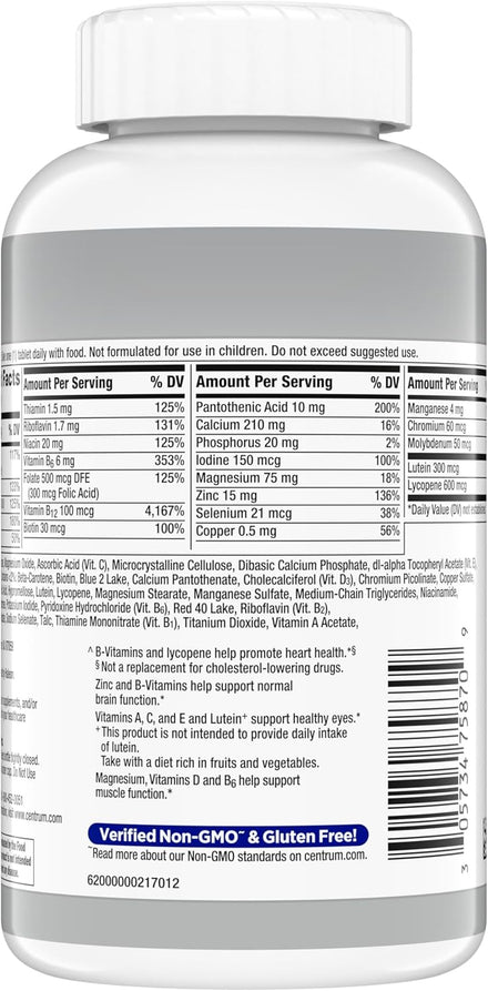 Centrum Silver Men's 50+ Multivitamin with Vitamin D3, B-Vitamins, Zinc for Memory and Cognition - 200 Tablets