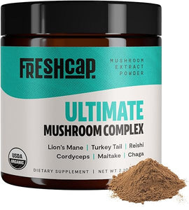 FreshCap Ultimate Mushroom Complex Powder - Lions Mane, Reishi, Cordyceps, Chaga, Turkey Tail, Maitake Supplements - for Immunity, Energy, Memory & Focus - Add to Coffee/Tea/Smoothies (60 Servings) in Pakistan
