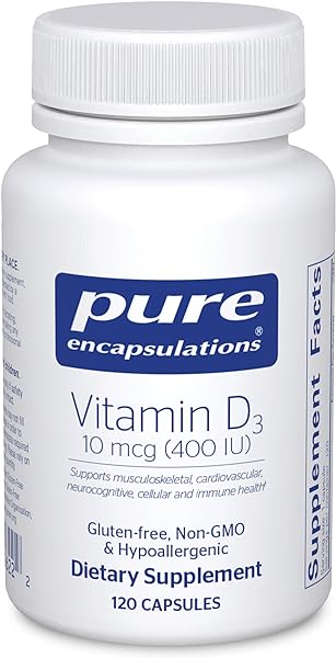 Pure Encapsulations Vitamin D3 10 mcg (400 IU) | Hypoallergenic Support for Bone, Breast, Cardiovascular, Colon and Immune Health | 120 Capsules in Pakistan in Pakistan