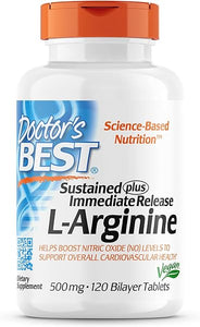 Sustained Plus Immediate Release L-Arginine, Non-GMO, Vegan, Gluten & Soy Free, 500 mg, Tablet, 120 Count in Pakistan