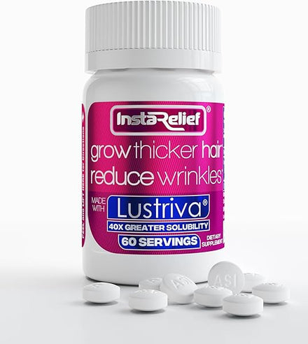 InstaRelief® Hair Growth with Lustriva® - Clinically Shown to Grow Thicker, Healthier Hair in 3 Weeks, Reduce Wrinkles and Fine Lines, with Biotin, Silicon, and Arginine, 60 Tablets in Pakistan