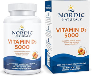 Nordic Naturals Vitamin D3 5000, Orange - 120 Mini Soft Gels - 5000 IU Vitamin D3 - Supports Healthy Bones, Mood & Immune System Function - Non-GMO - 120 Servings in Pakistan