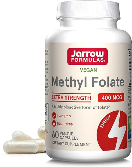 Jarrow Formulas Extra Strength Methyl Folate 400 mcg, Dietary Supplement for Cardiovascular and Neurologic Health Support, 60 Veggie Capsules, 60 Day Supply in Pakistan