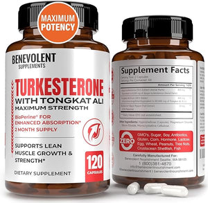 Turkesterone 8,000mg [Highest Purity] + BioPerine® for High Absorption Supplement with Tongkat Ali - Increase Stamina, Lean Muscle Growth & Recovery, Boosts Drive 3rd Party Tested 2 Months Supply in Pakistan