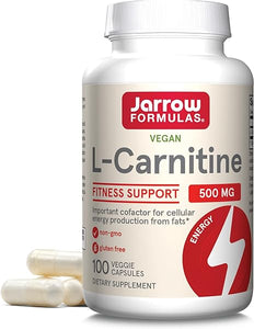 Jarrow Formulas L-Carnitine 500 mg, Dietary Supplement, Support for Cellular Energy Production, 100 Veggie Capsules, 100 Day Supply in Pakistan