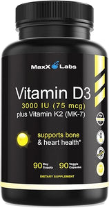Vitamin D3 K2 3000 IU - with Vitamin K as MK-7 from Natto - High Potency Vitamin D Supplement Support Healthy Bones, Teeth, Heart & Immune Function - Vitamin D3 K2 Supplement Gluten-Free - 90 Capsules in Pakistan