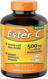 American Health Ester-C with Citrus Bioflavonoids Capsules - Gentle On Stomach, Non-Acidic Vitamin C - Non-GMO, 500 mg, 240 Count (Pack of 1), 120 Servings in Pakistan