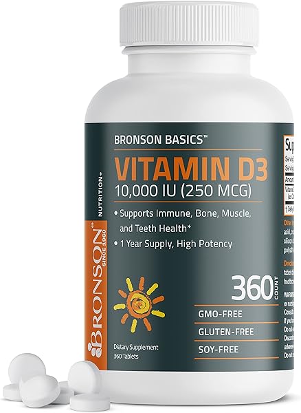 Bronson Vitamin D3 10,000 IU (250 MCG) 1 Year Supply for Healthy Muscle Function and Immune Support, Non-GMO, 360 Tablets in Pakistan