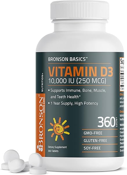 Bronson Vitamin D3 10,000 IU (250 MCG) 1 Year Supply for Healthy Muscle Function and Immune Support, Non-GMO, 360 Tablets in Pakistan in Pakistan