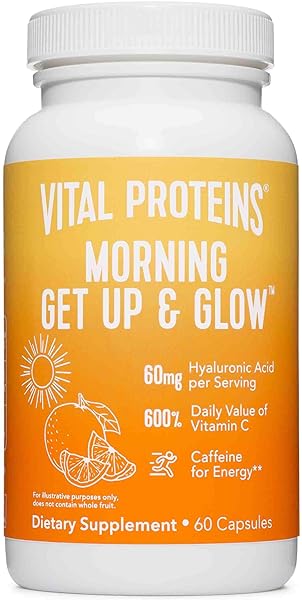 Morning Get Up and Glow Capsules, 90mg Caffeine for Energy & Vitamin C & Biotin & Hyaluronic Acid Pills - 60ct in Pakistan in Pakistan